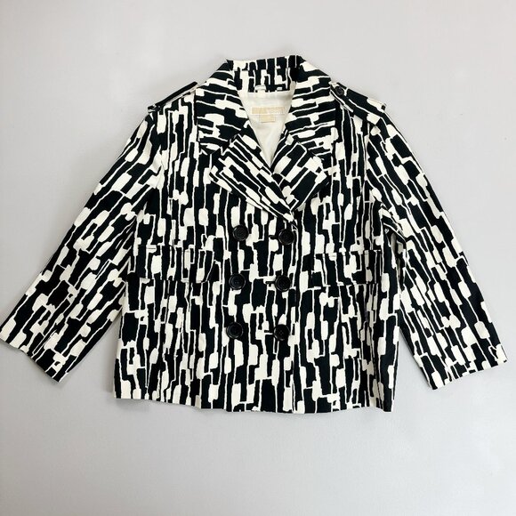 MICHAEL KORS Geo Swing Jacket Blazer Large Double-Breasted Chic Black White - Picture 1 of 6